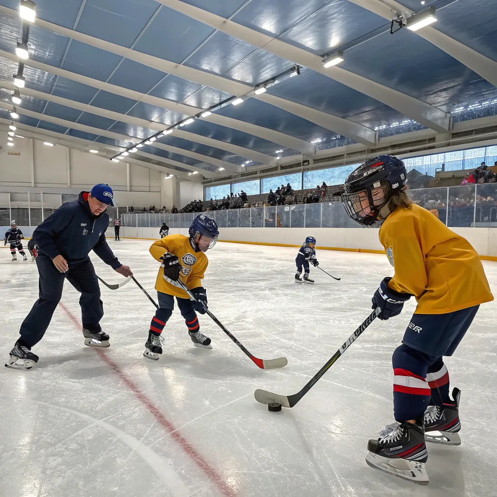 Young hockey enthusiasts learning the basics