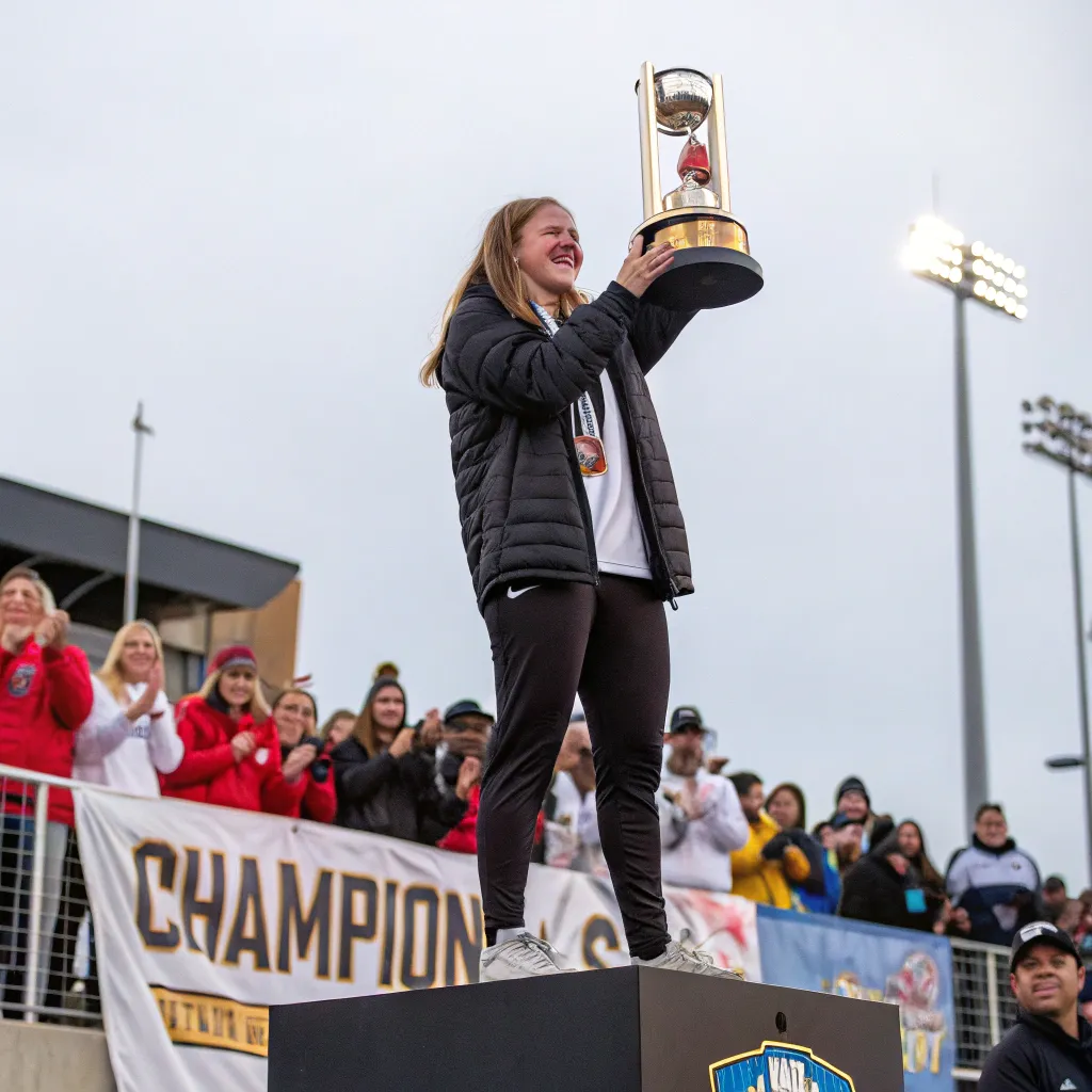 Emily Carter receiving her championship trophy