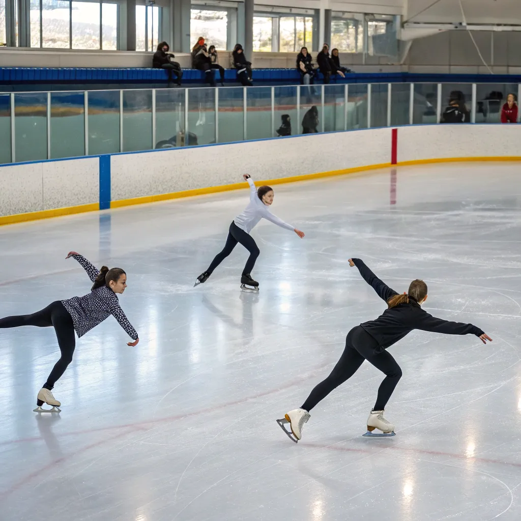 Intermediate players practicing on ice
